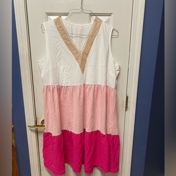 SHEIN VCAY Colorblock Contrast Lace Ruffle Hem Smock Dress 1XL - Picture 3 of 9